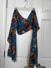 Gorgeous 100 Silk Long Scarf Vibrant Colors 10,5X83  No Tag Perfect Condition