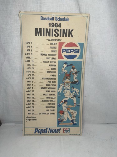 1984 PEPSI Minisink Warriors High School Baseball Schedule Tyndale & Co 20"x11"
