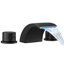 LED Waterfall Bathroom Sink Faucet 3 Hole 2 Handle Vanity Basin Mixer Taps Black