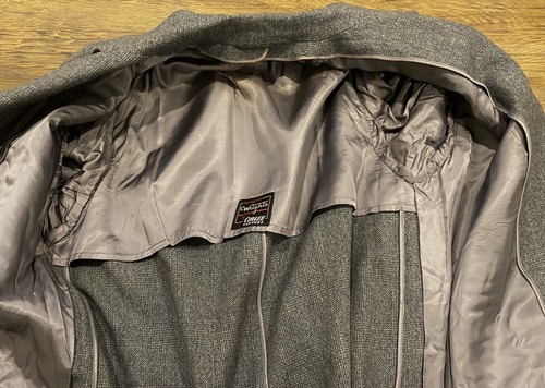Vintage Wright's by Curlee Clothes Gray Long Overcoat Windowpane Men's 3 Button - Picture 5 of 10