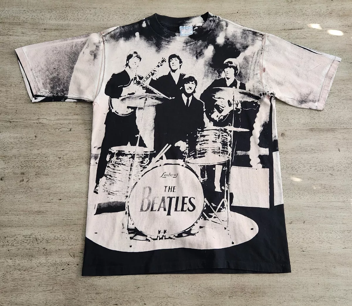 Vintage 90s The Beatles T-shirt L AOP All Over Print Band John