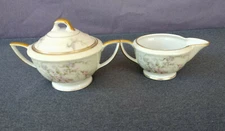 Princess China Empcraft (USA) Pink/Gray Florals Cream and Sugar Bowl With Lid 