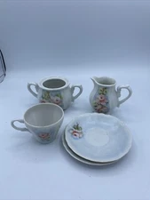 Antique Unmarked China Creamer & Sugar  With One Coffee/tea Cup And 2 Saucers