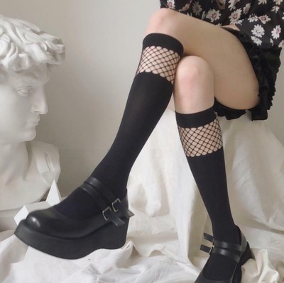 Women's Fishnet Stockings With Lace Trim – Knee-High, Perfect For School Girl Or Vintage Costumes