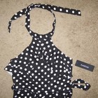 NWT sz 4 Sexy BEBE Polka Dot Jumpsuit Halter neck Front Ruffle belted Outfit — photo 3