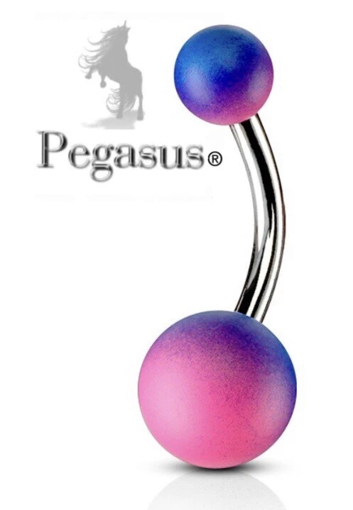 NEW Bright Duo Blue Pink Rubber Coated Belly Navel Bar Barbell