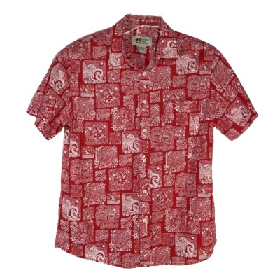 Paradise Key Mens Large Red Hawaiian Short Sleeve Button Up Tropical Shirt