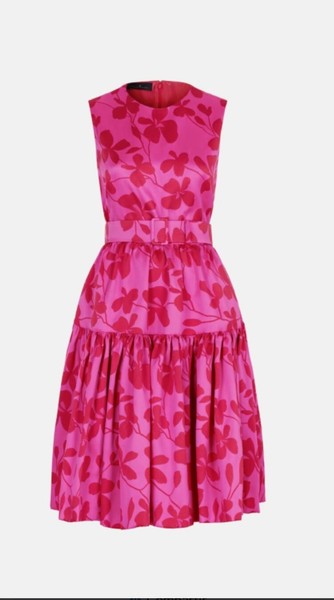 Vestido midi brocado floreado rosa-rojo talla S nuevo