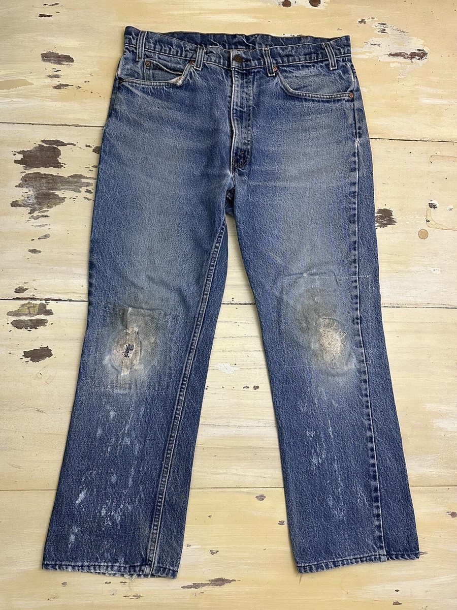 LEVIS 517: Vtg 70s-80s Distressed Patched Faded Bootcut Blue Jeans