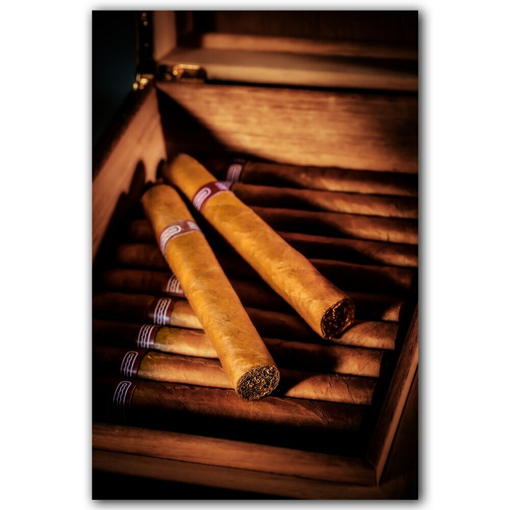 Tableau moderne cigare en toile de lin 50x70 cm design elegant