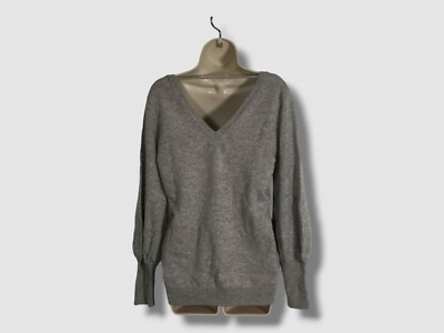 $377 Neiman Marcus Women Gray Balloon Sleeve V-Neck Cashmere