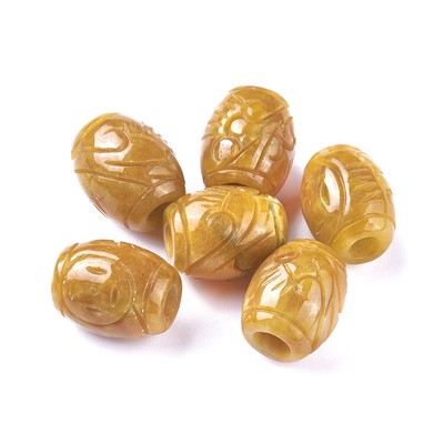 10xCarved Natural Burmese Jade Beads Barrel Large Hole ...