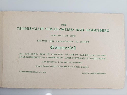 Der Tennis-Club Grun-Weiss Bad Godesberg Invitation 1952, June (German) - Picture 2 of 3