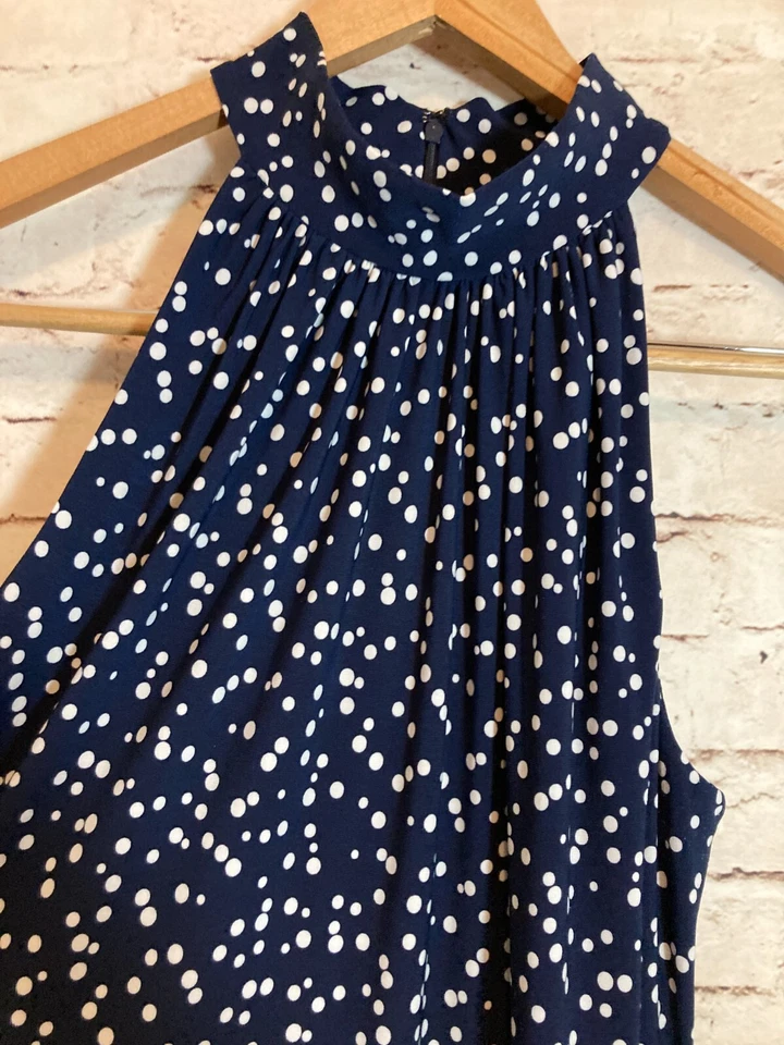 American Living Halter Dress Womens 14 Navy Blue Polka Dots Midi Fit & Flare - Image 4 of 4