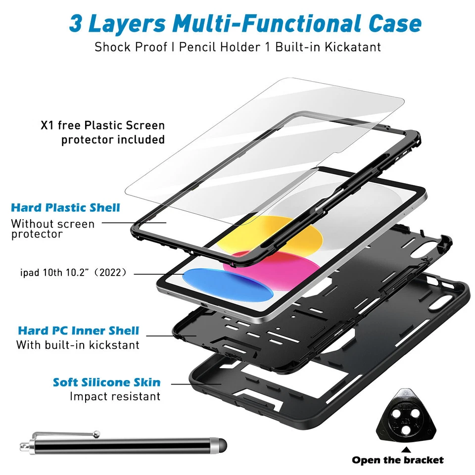 Funda para Apple iPad (A16) 11 pulgadas 2025 resistente a prueba de golpes militar soporte cubierta Foto 3 de 4