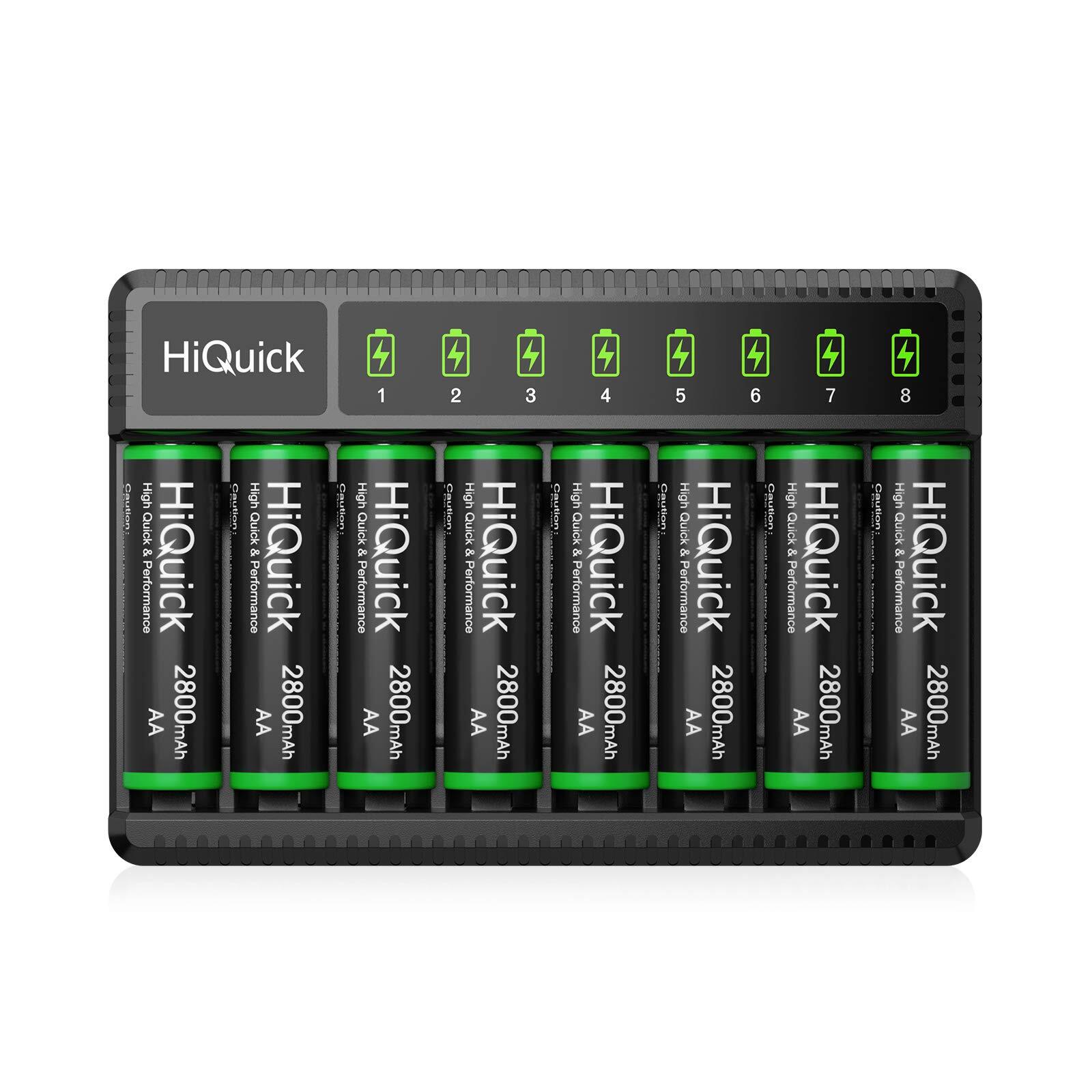 2800mAh Rechargeable AA and AAA Batteries 8-Pack with Fast 8-Bay Charger-image