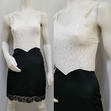 Vintage 1950's DEENA Black Nylon White Lace Full SLIP PIN-UP - Size XS - EUC