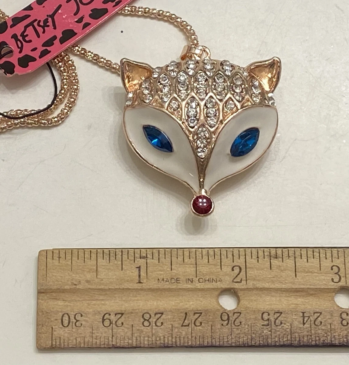 Betsey Johnson 3D Crystal Fox Head Fox Pendant Necklace NWT