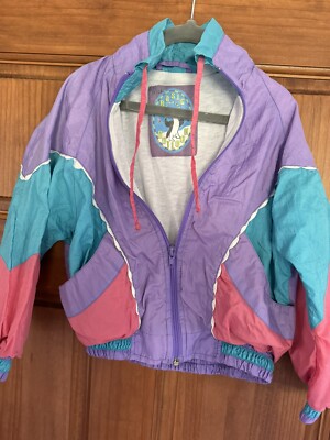 Vintage Windbreaker Jacket Girls 4 Purple Pink Aqua Lightweight Basic Outlook