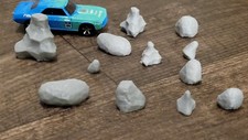 Rocks V4 for landscaping 12 items Gray  3d printed. 1/64 scale. Car not for sale