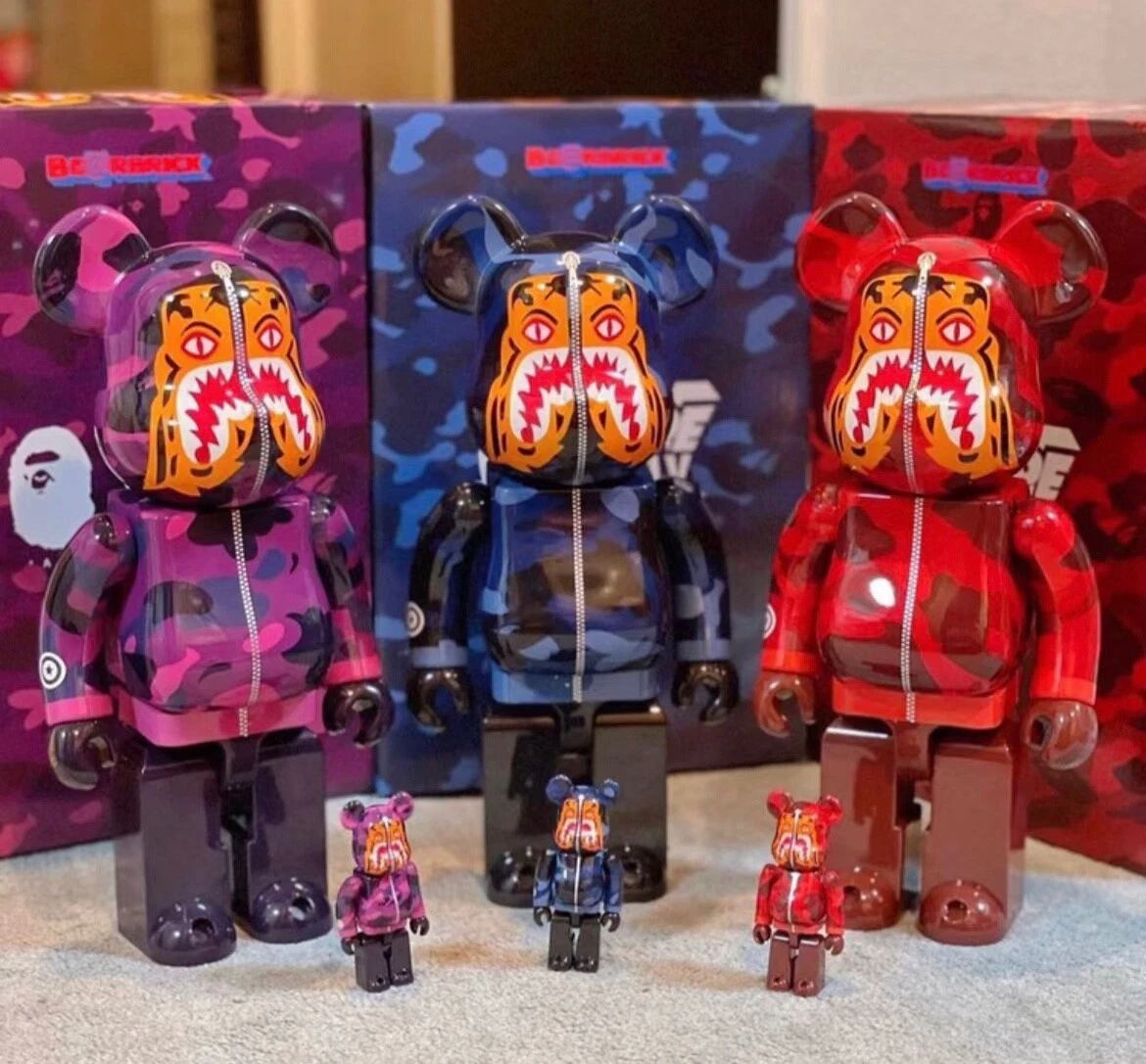 BE@RBRICK BAPE CAMO TIGER 100% & 400% SET of 3 MEDICO TOY bearbrick