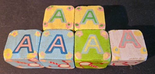 6 LOT Antique VTG Hand Painted BABY BLOCKS Solid WOOD Handmade - Picture 2 of 4
