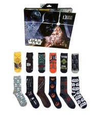 Mens 12 Days of Socks Star Wars Luke Leia Light Saber Christmas Advent NIB
