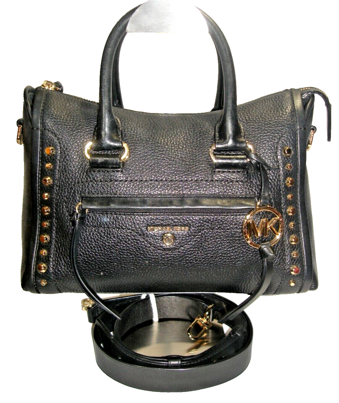 Michael Kors Carine Black Leather Studded Satchel Shoulder Bag NWOT
