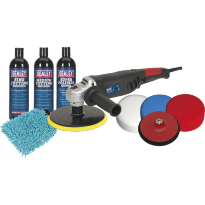 PREMIUM 180mm Elektro Polier- & Compoundierset - 230V 1100W 3x Polierköpfe