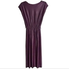 Vintage 80s Lackie O! Striped Elastic Waist Extended Shoulder Midi Dress Vtg 7