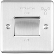 6A Extractor Fan Isolator Switch SATIN STEEL & White Trim 3 Pole Shower