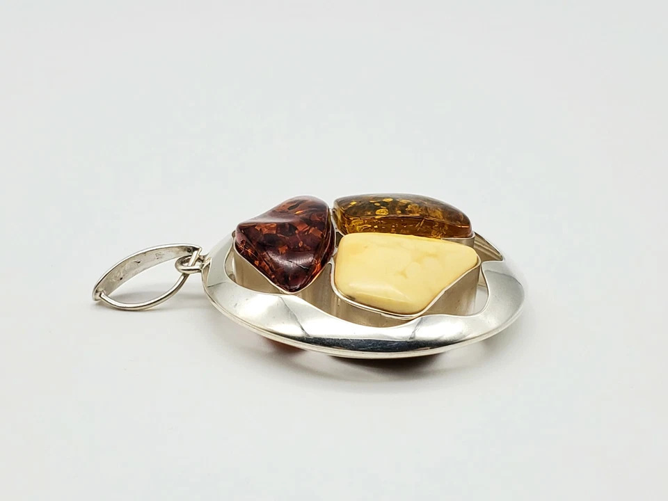 GRAN COLGANTE DE PLATA DE LEY CON CARAMELO COÑAC Y ORO ÁMBAR BÁLTICO NATURAL! Foto 4 de 4