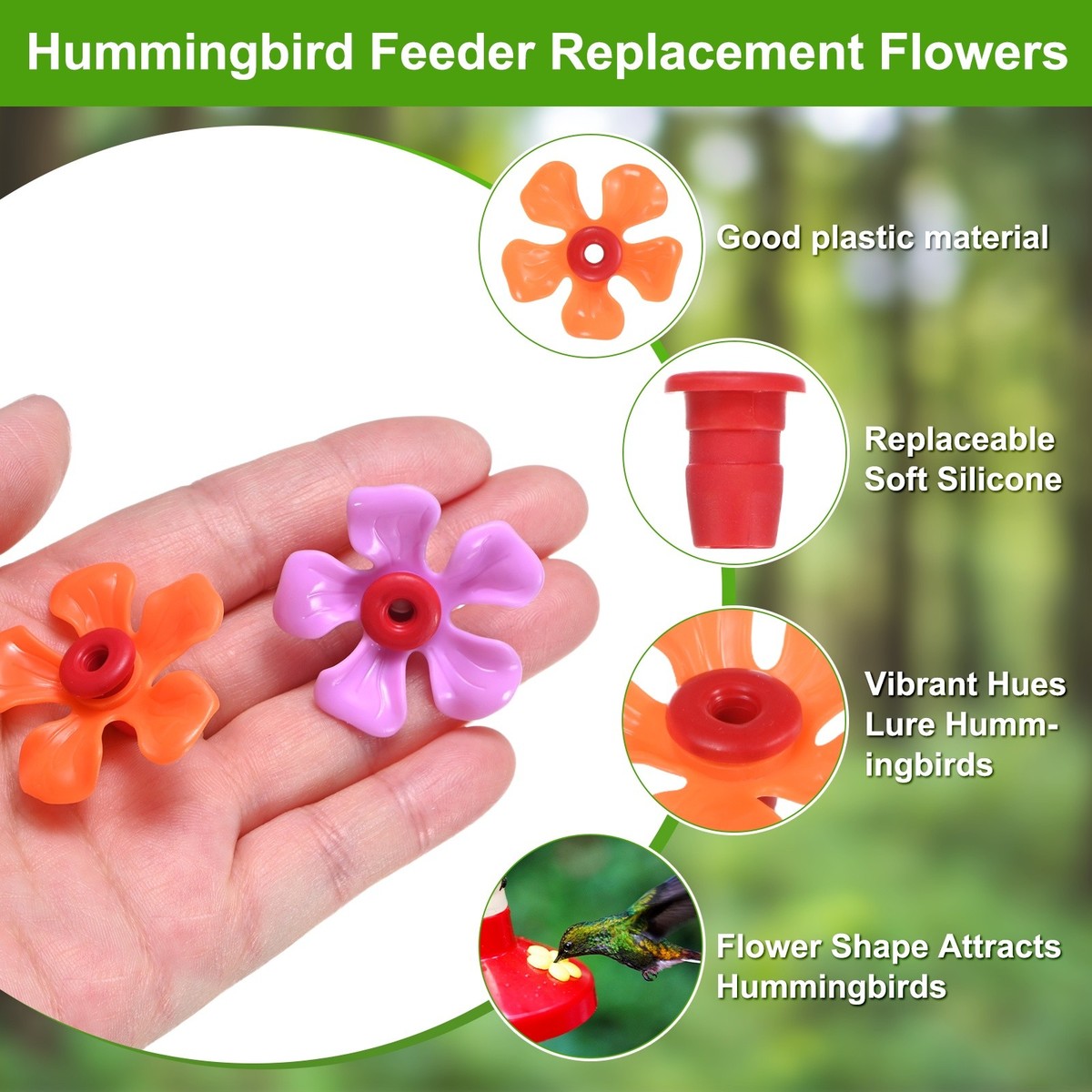 12-Pack Hummingbird Feeder Replacement Flowers, Plastic Part [Rose