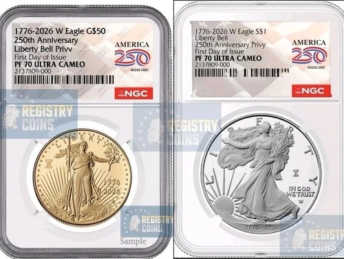 2 Coin - 2026 W Proof $50 American Gold Silver Proof Eagle 1 oz NGC PF70UC FDI