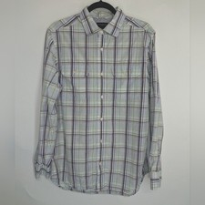 Men's BANANA REPUBLIC FACTORY Shirt Medium M Blue Plaid Long Sleeve Button Down