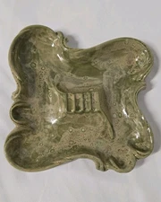 Vintage MCM Glaze Ashtray Ceramic Retro Green 1970s 8"