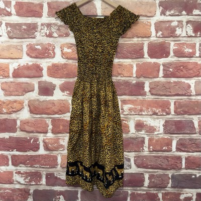 Just Love Sun Dress Womens L Tan Black Animal Print Safari Stretchy Beach Casual