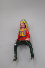 Vintage Hard Plastic Toy Painted Native American Indian Horseback Rider Chief