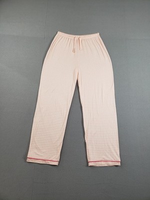 Aerosoles Women Pajama Bottom M Pink Plaid Wide Leg Drawstring Waist Comfort