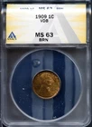 Key Date 1909 1c VDB Lincoln Head Small Cent MS 63 ANACS # 7786661 + Bonus
