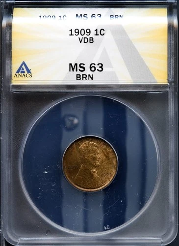 Key Date 1909 1c VDB Lincoln Head Small Cent MS 63 ANACS # 7786661 + Bonus