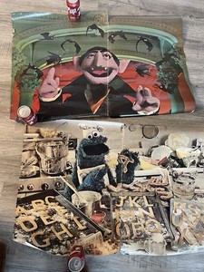 2 Vintage 1973 SESAME STREET 36 x 20 POSTERS One Sheet THE COUNT COOKIE MONSTER