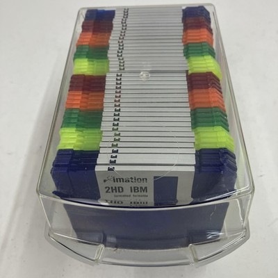 Imation 3.5'' Floppy Disks 40-Pack Neon IBM 2HD w Case & Labels Open Box NOS