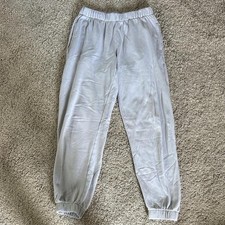 Light Blue Women's Sweatpants Tapered Leg Elastic Waist Pockets Solid