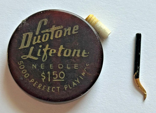 Vintage DUOTONE LIFETONE Phonograph Needle Case Brown Bakelite 1"  (1 Needle)