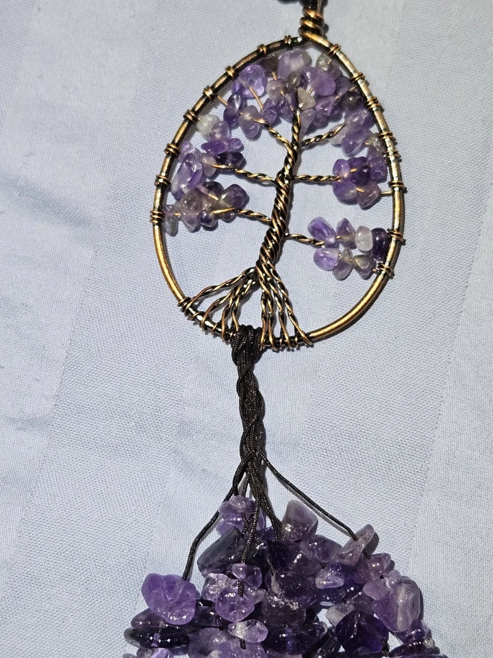 Pêndulo de ametista natural árvore da vida envoltório de arame apanhador solar - Imagem 2 de 4