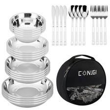 Camping Mess Kits Dinnerware Set Cookware Utensils Bowls Plates 28 Pcs