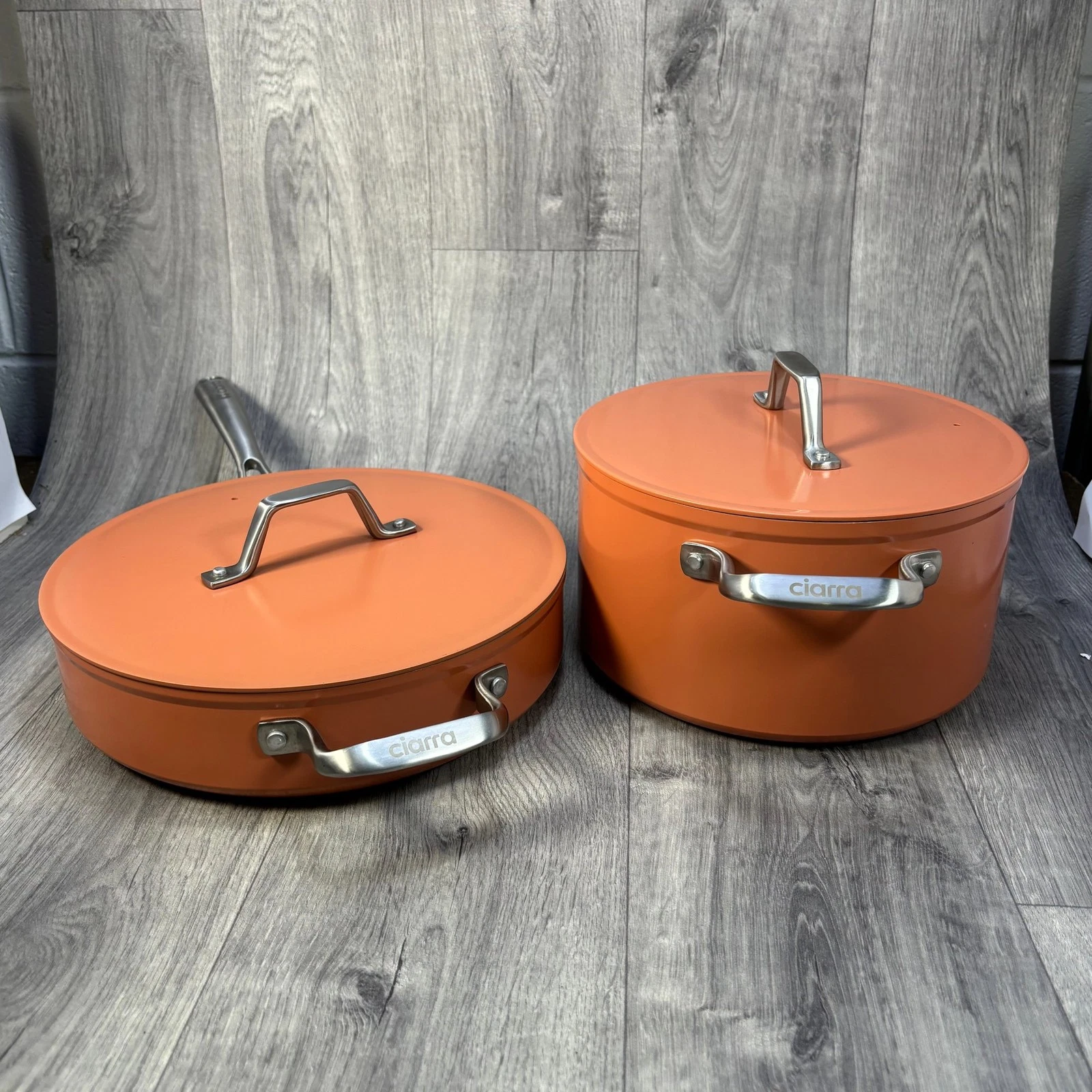 Ciarra Beyond Non-Stick Ceramic Dutch Oven + Deep Sauté Pan w/ Lid Orange / Pink