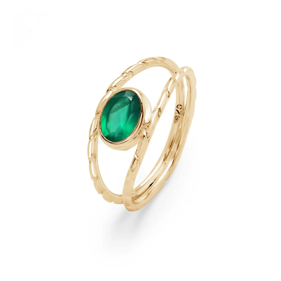 Anillo de ónix verde 925 plata esterlina chapado en oro caña dividida... - Imagen 3 de 4