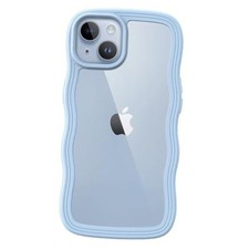 Cute Case for iPhone 14 Plus 6.7-Inch, Wave Frame Curly Shape Shockproof Blue